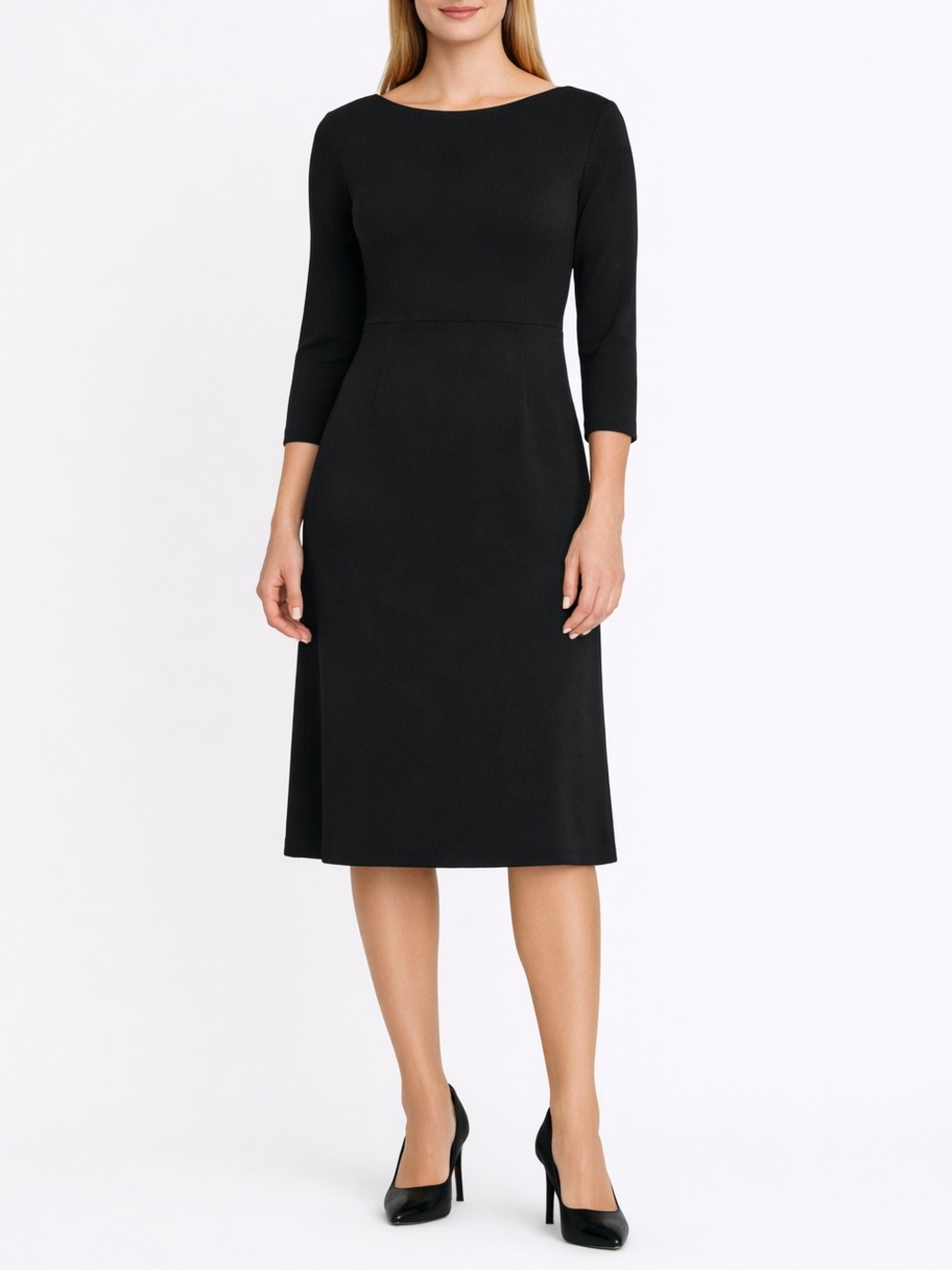Lafayette 148 New York Black Three Quarter Sleeve Dress Size 8 - Picture 1 of 10
